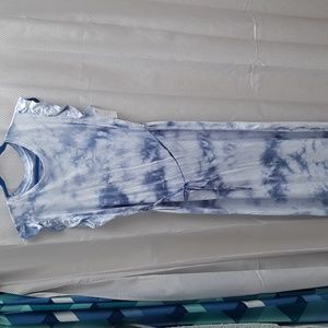 NWT Time and Tru blue/white tie 100% cotton dye sleeveless dress, sz L